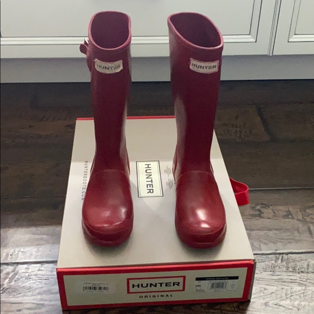 Hunter Kids Gloss Rain Boots military red girls 3